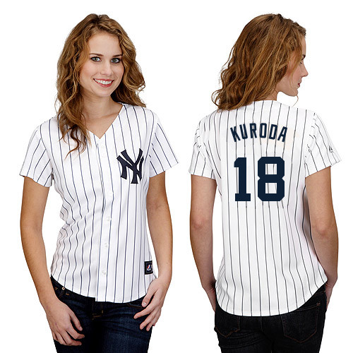 Hiroki Kuroda #18 mlb Jersey-New York Yankees Women's Authentic Home White Baseball Jersey